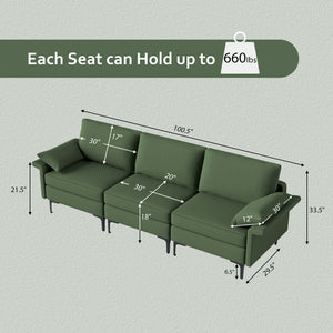 Large 3-Seat Sofa Sectional with Metal Legs for 3-4 people-Rust Red