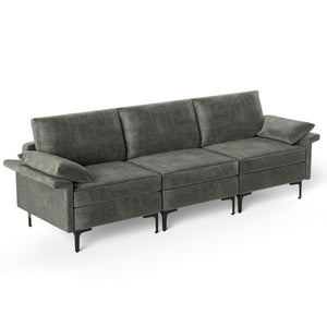 Large 3-Seat Sofa Sectional with Metal Legs for 3-4 people-Rust Red