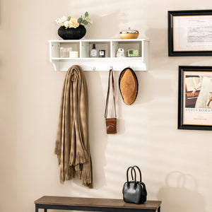 Wall Mount Cubby Organizer Hooks Entryway Storage Shelf-Black