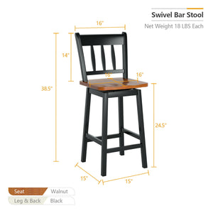 24.5 Inches Set of 2 Swivel Bar Stools with 360 ° Swiveling-Black