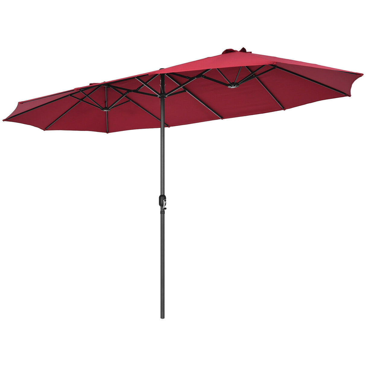 15 Feet Patio Double-Sided Umbrella with Hand-Crank System-Beige