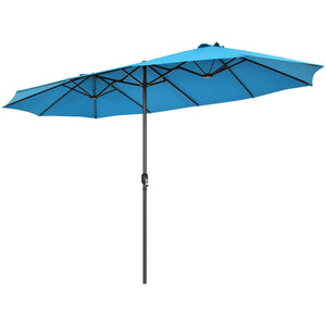 15 Feet Patio Double-Sided Umbrella with Hand-Crank System-Beige
