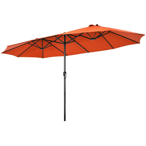 15 Feet Patio Double-Sided Umbrella with Hand-Crank System-Beige