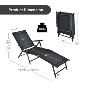 2 Pieces Foldable Chaise Lounge Chair with 2-Position Footrest-Brown