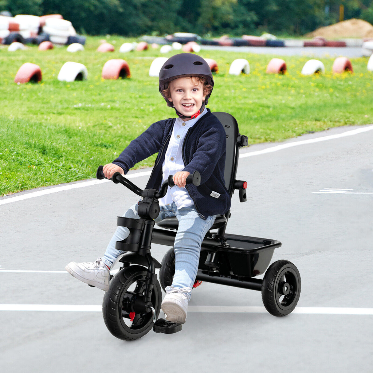 4-in-1 Baby Tricycle Toddler Trike with Convertible Seat-Blue