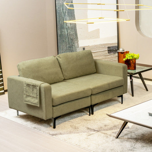 Modern Loveseat Sofa Couch with Side Storage Pocket and Sponged Padded Seat Cushions-Green