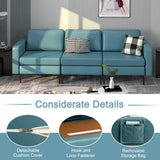 3-Seat Sectional Sofa Couch with Armrest Magazine Pocket and Metal Leg-Blue