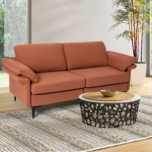 Modern Fabric Loveseat Sofa for with Metal Legs and Armrest Pillows-Gray