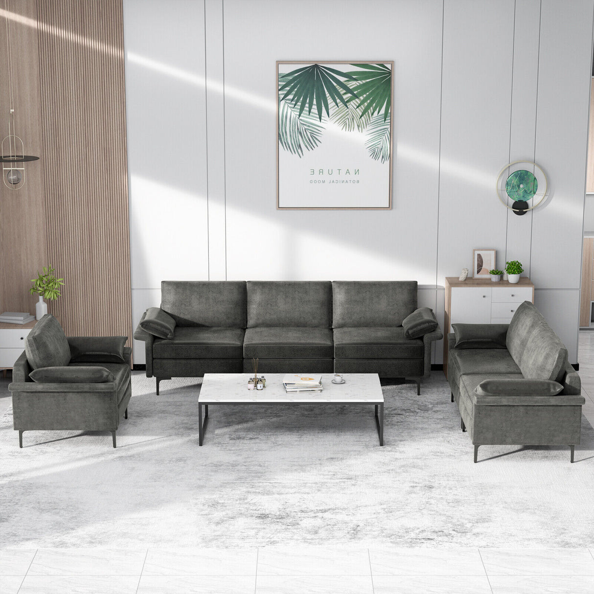 Large 3-Seat Sofa Sectional with Metal Legs for 3-4 people-Rust Red