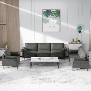 Large 3-Seat Sofa Sectional with Metal Legs for 3-4 people-Rust Red