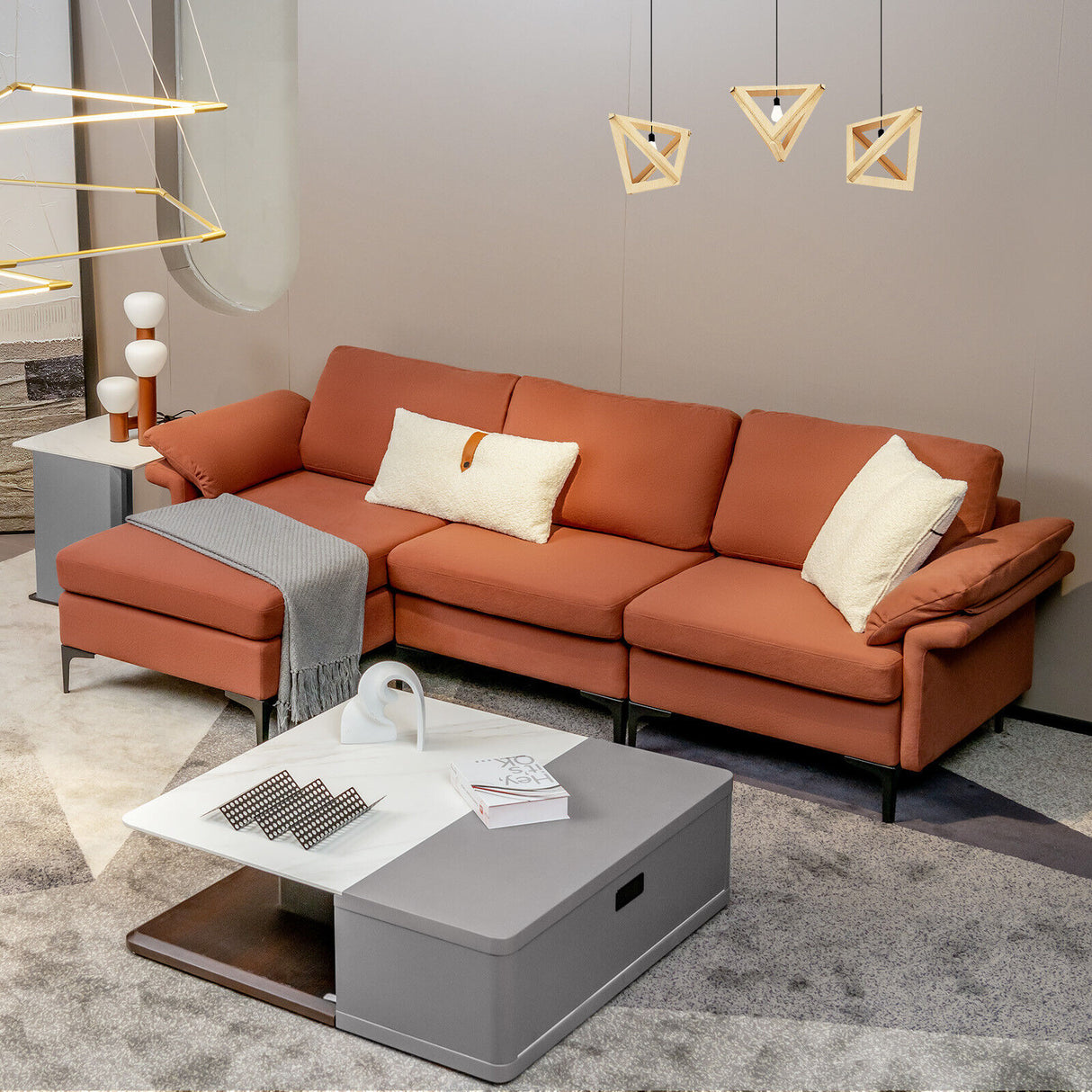 Extra Large Modular L-shaped Sectional Sofa with Reversible Chaise for 4-5 People-Gray