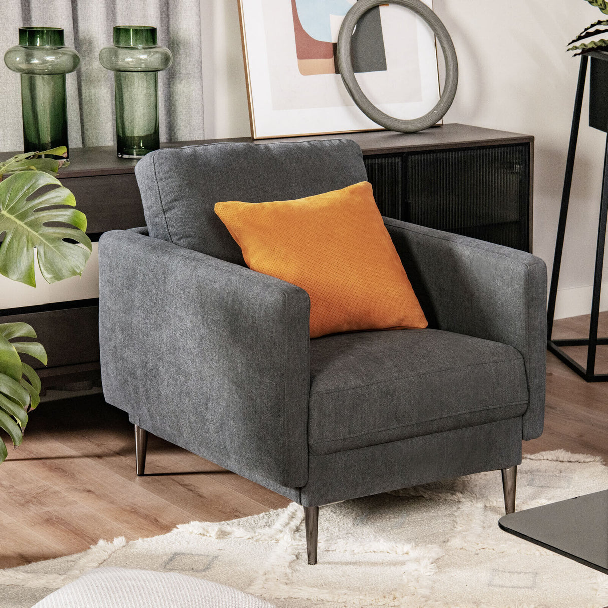 Modern Upholstered Accent Chair with Removable Backrest Cushion-White
