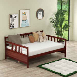 Classic Wooden Full Size Daybed Frame with Guardrails-Brown