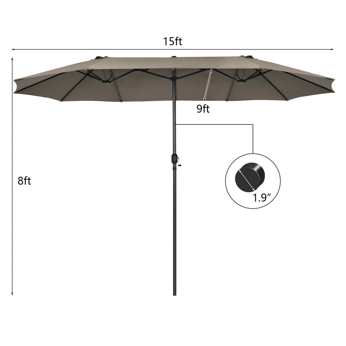 15 Feet Patio Double-Sided Umbrella with Hand-Crank System-Beige