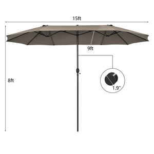 15 Feet Patio Double-Sided Umbrella with Hand-Crank System-Beige