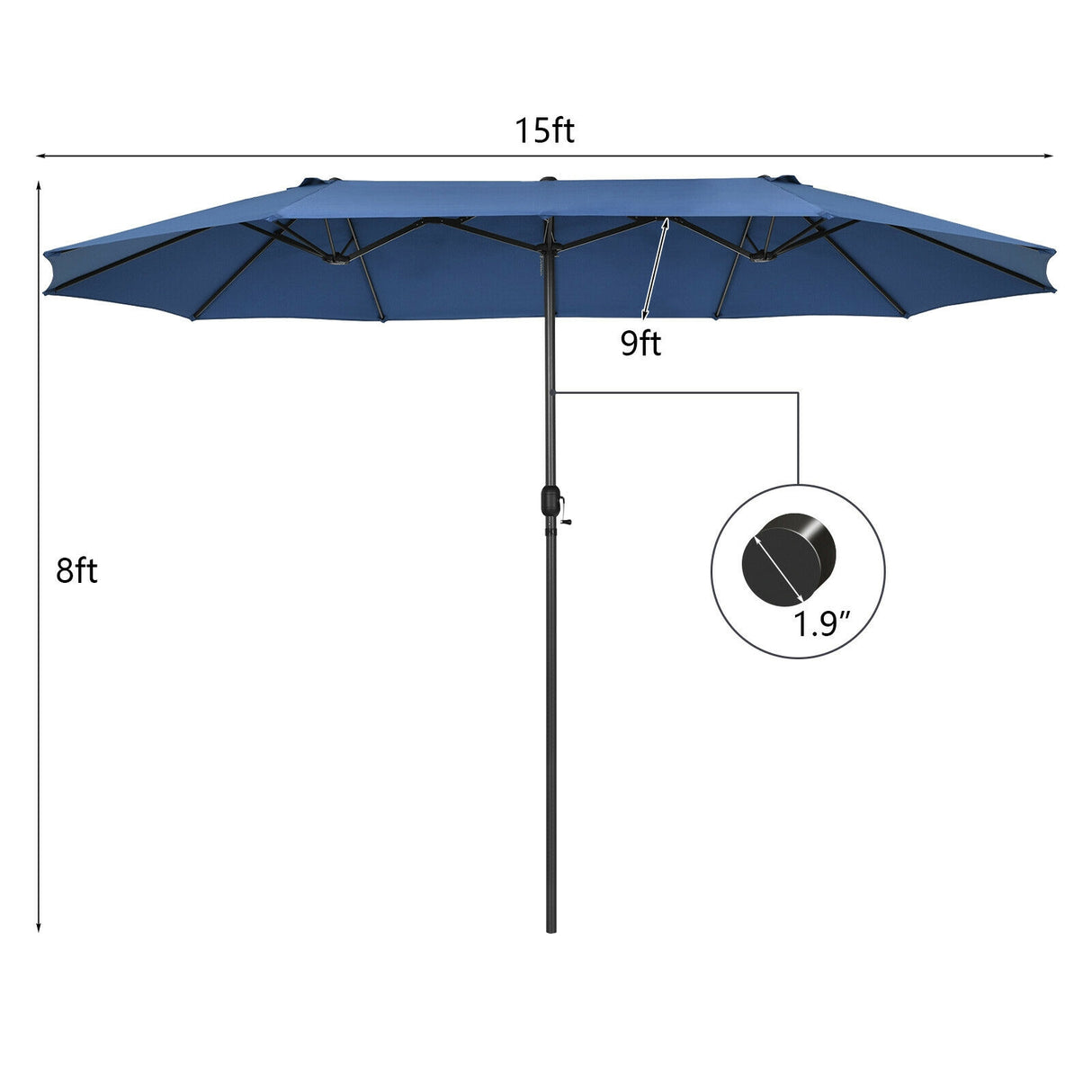 15 Feet Patio Double-Sided Umbrella with Hand-Crank System-Beige