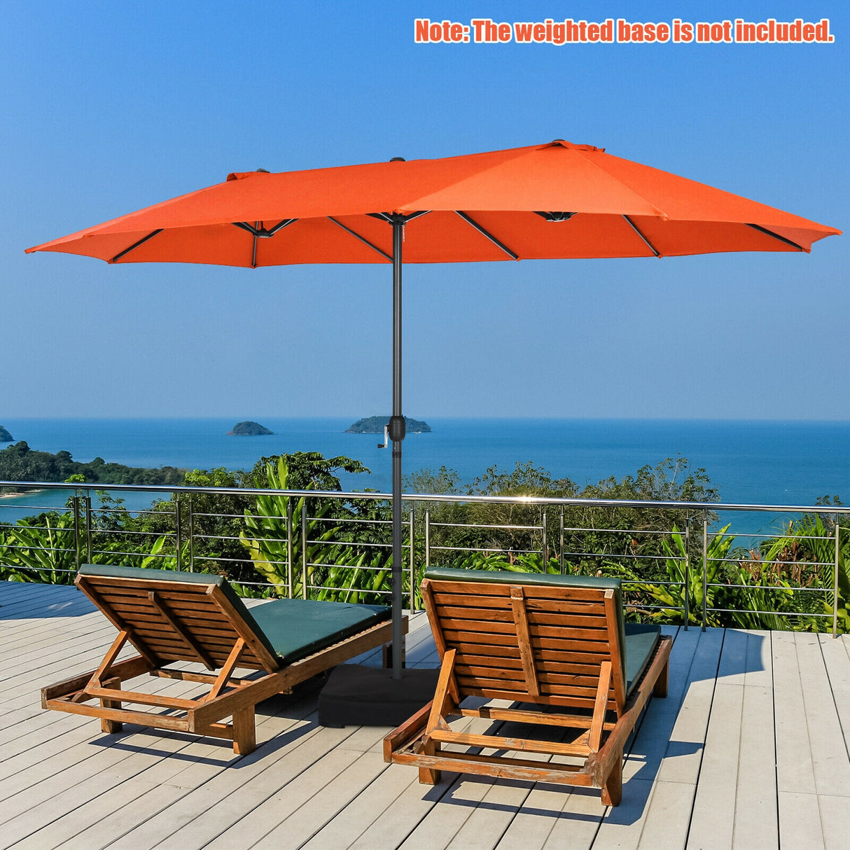 15 Feet Patio Double-Sided Umbrella with Hand-Crank System-Beige