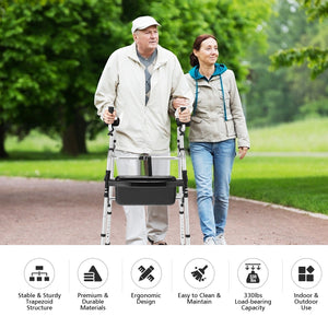 Height Adjustable Rollator Walker With Seat and Armrest Pad