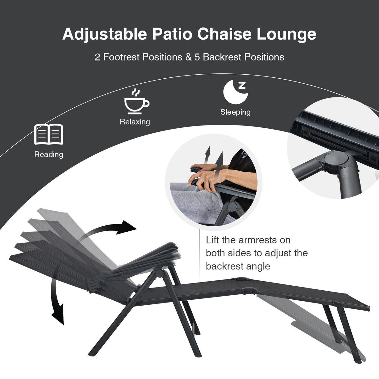 2 Pieces Foldable Chaise Lounge Chair with 2-Position Footrest-Brown