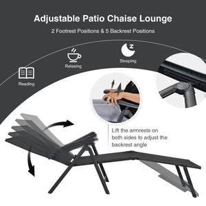 2 Pieces Foldable Chaise Lounge Chair with 2-Position Footrest-Brown