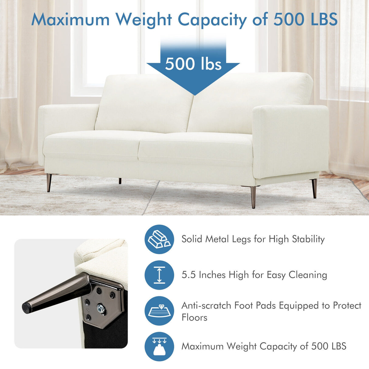 Modern Loveseat with Comfy Backrest Cushions-Gray