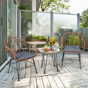 3 Pieces Patio Rattan Bistro Set with Cushion-Navy