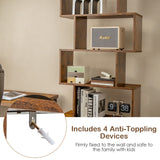 6-Tier S-Shaped Freestanding Bookshelf with Cabinet and Doors-White