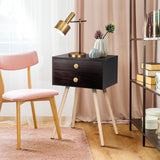Mid Century Modern 2 Drawers Nightstand in Natural-White