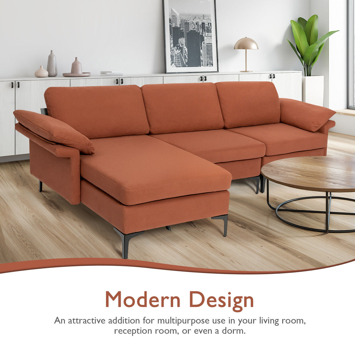 Extra Large Modular L-shaped Sectional Sofa with Reversible Chaise for 4-5 People-Gray