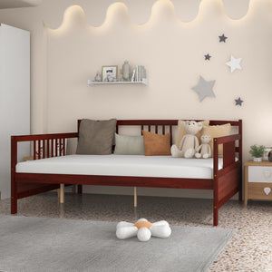 Classic Wooden Full Size Daybed Frame with Guardrails-Brown