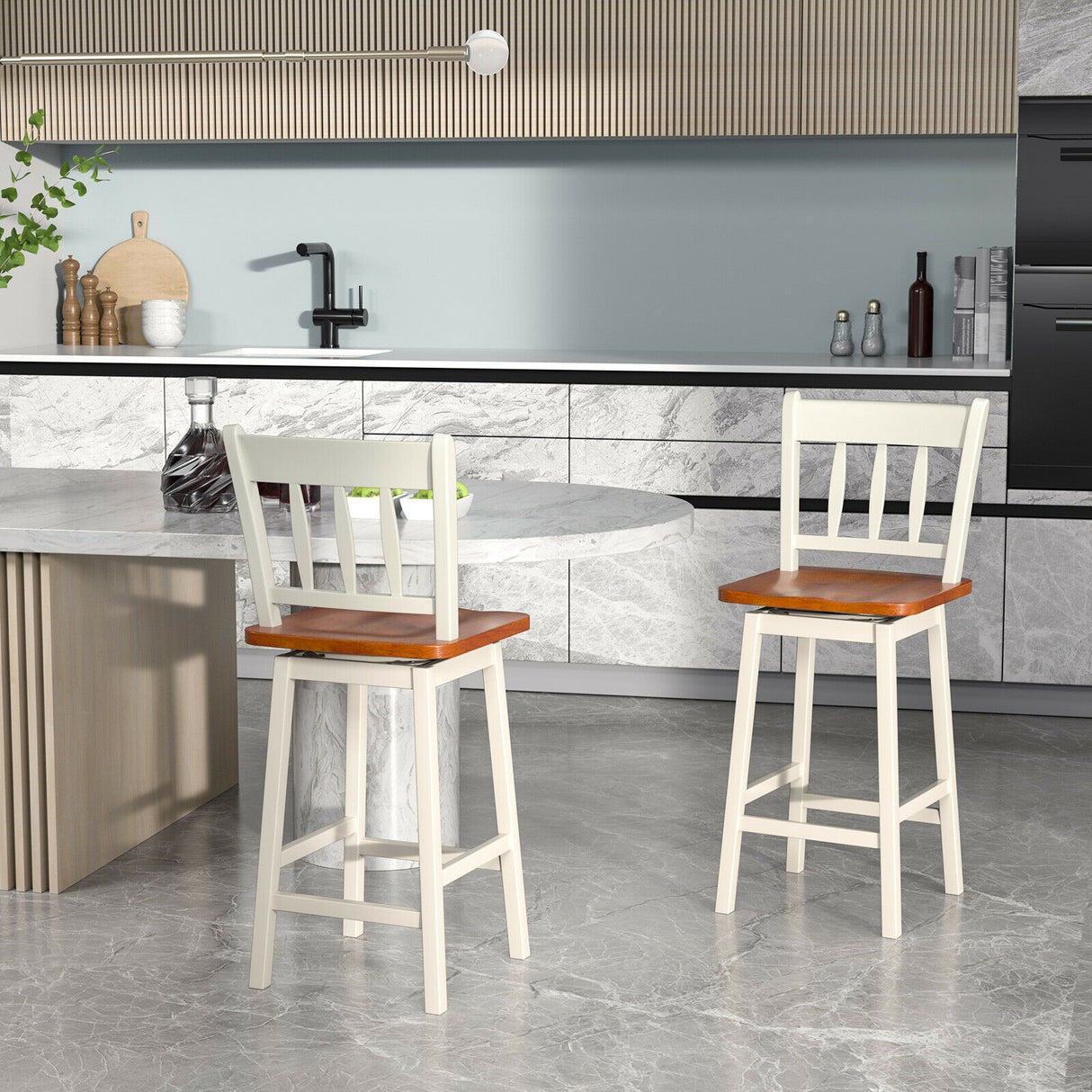 24.5 Inches Set of 2 Swivel Bar Stools with 360 ° Swiveling-Black