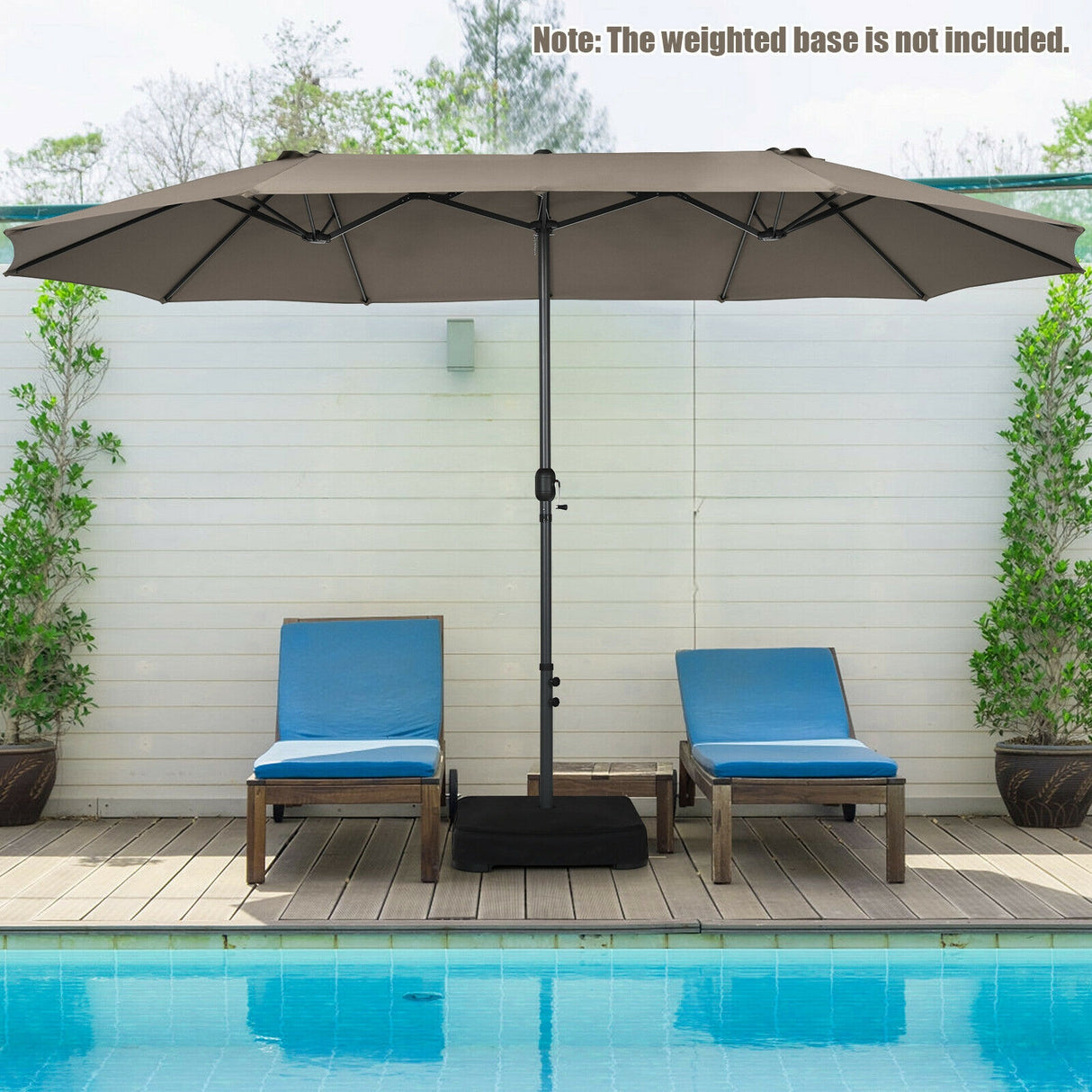 15 Feet Patio Double-Sided Umbrella with Hand-Crank System-Beige