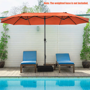 15 Feet Patio Double-Sided Umbrella with Hand-Crank System-Beige