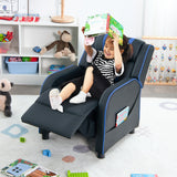 Kids Recliner Chair with Side Pockets and Footrest-Blue