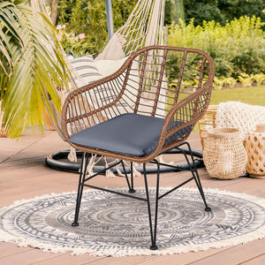 3 Pieces Patio Rattan Bistro Set with Cushion-Navy