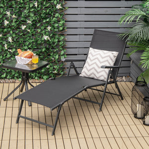 2 Pieces Foldable Chaise Lounge Chair with 2-Position Footrest-Brown