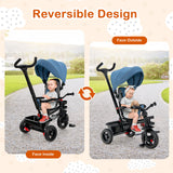 4-in-1 Baby Tricycle Toddler Trike with Convertible Seat-Blue
