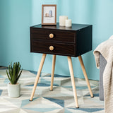 Mid Century Modern 2 Drawers Nightstand in Natural-White