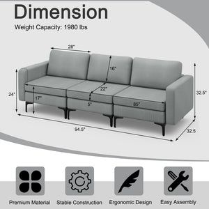 1/2/3/4-Seat Convertible Sectional Sofa with Reversible Ottoman-3-Seat by DirectDeals
