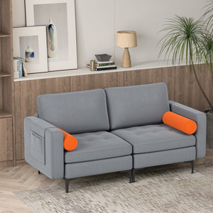 Modern Loveseat Sofa with 2 Bolsters and Side Storage Pocket-Gray