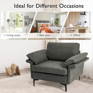 Modern Fabric Accent Armchair with Original Distributed Spring and Armrest Cushions-Gray