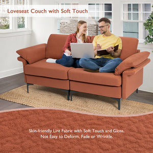 Modern Fabric Loveseat Sofa for with Metal Legs and Armrest Pillows-Gray