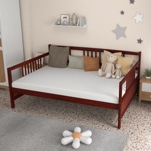 Classic Wooden Full Size Daybed Frame with Guardrails-Brown