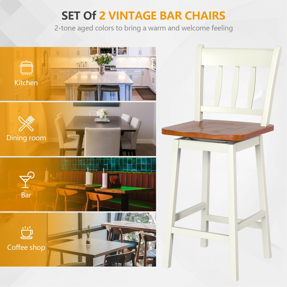 24.5 Inches Set of 2 Swivel Bar Stools with 360 ° Swiveling-Black