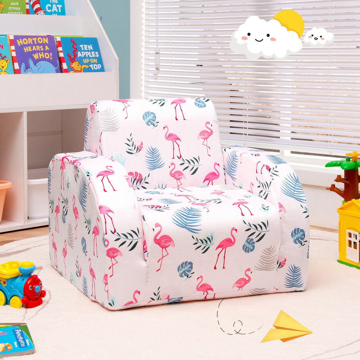 3-in-1 Convertible Kid Sofa Bed Flip-Out Chair Lounger for Toddler-Blue