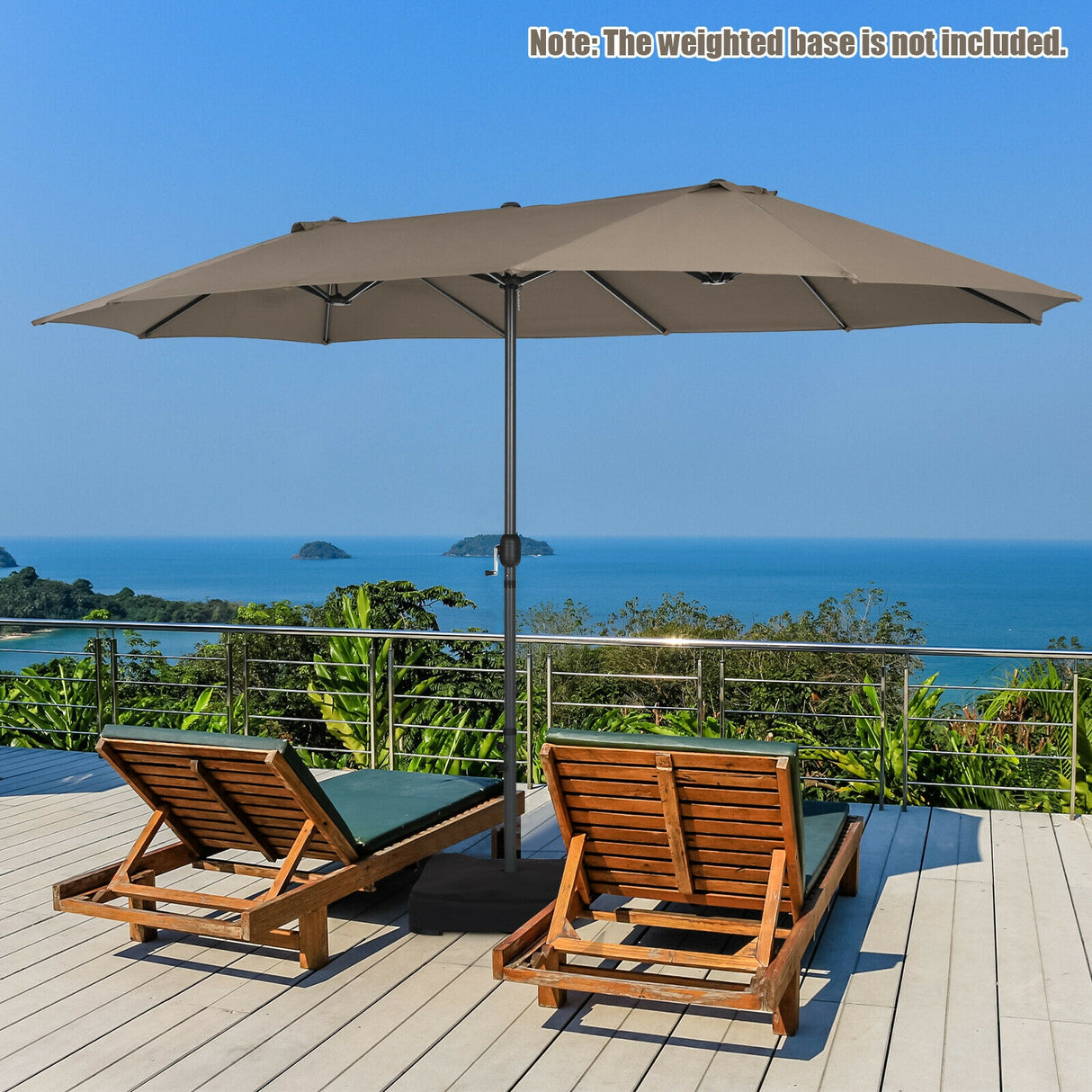 15 Feet Patio Double-Sided Umbrella with Hand-Crank System-Beige