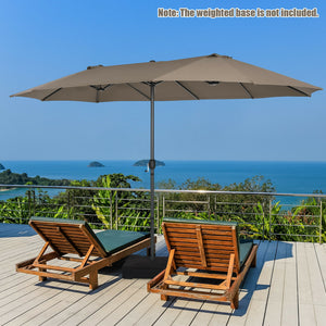 15 Feet Patio Double-Sided Umbrella with Hand-Crank System-Beige