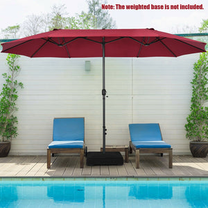 15 Feet Patio Double-Sided Umbrella with Hand-Crank System-Beige