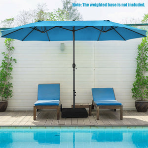 15 Feet Patio Double-Sided Umbrella with Hand-Crank System-Beige
