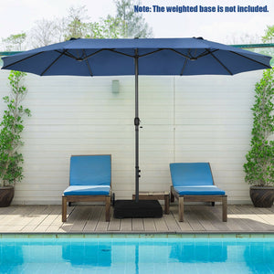 15 Feet Patio Double-Sided Umbrella with Hand-Crank System-Beige